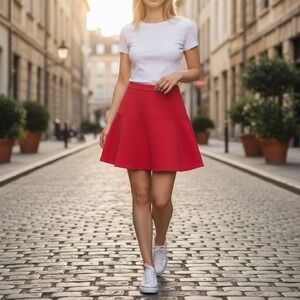 Madewell Red Textured Knit Skater Skirt High Waisted Flared Mini Fall Aesthetic